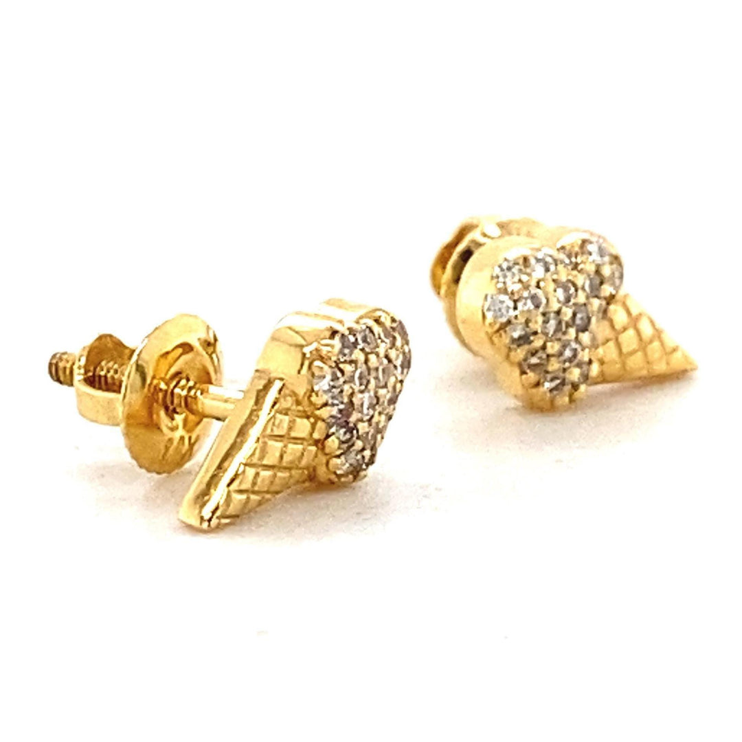Kids Ice Cream Cone Diamond Stud Earrings, 14k Solid Gold, Natural Diamonds, Summer Jewelry, Gift for toddlers/girls/kids, Ready To Ship