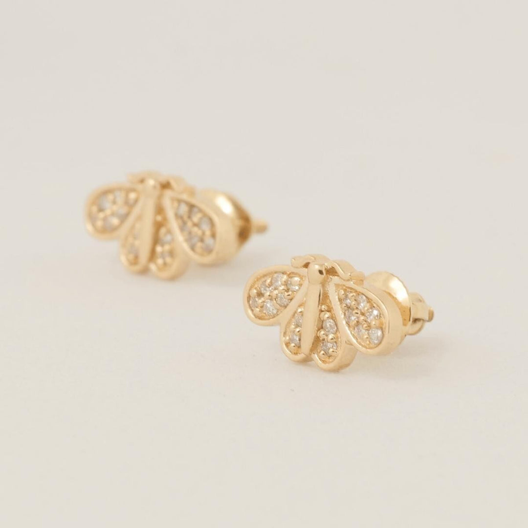 Bee Diamond Kids Earrings, 14k Solid Gold, Natural Diamonds, Insect Animal Jewelry, Gift for Toddlers/girls, Ready To Ship, HRD Certified
