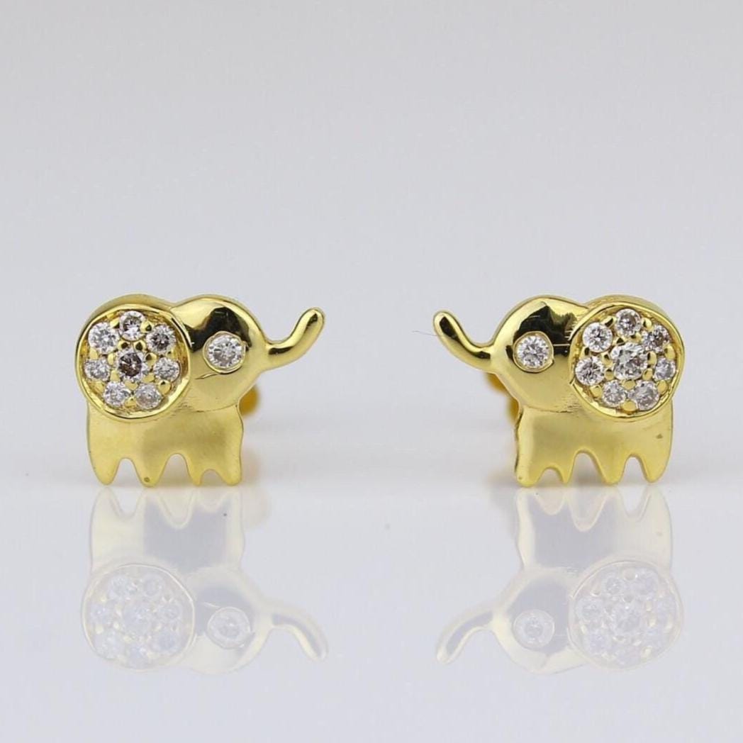Kids Elephant Diamond Stud Earrings, 14k Solid Gold, Natural Diamonds, Kids jewelry, Gift for toddlers/girls/kids, Ready To Ship