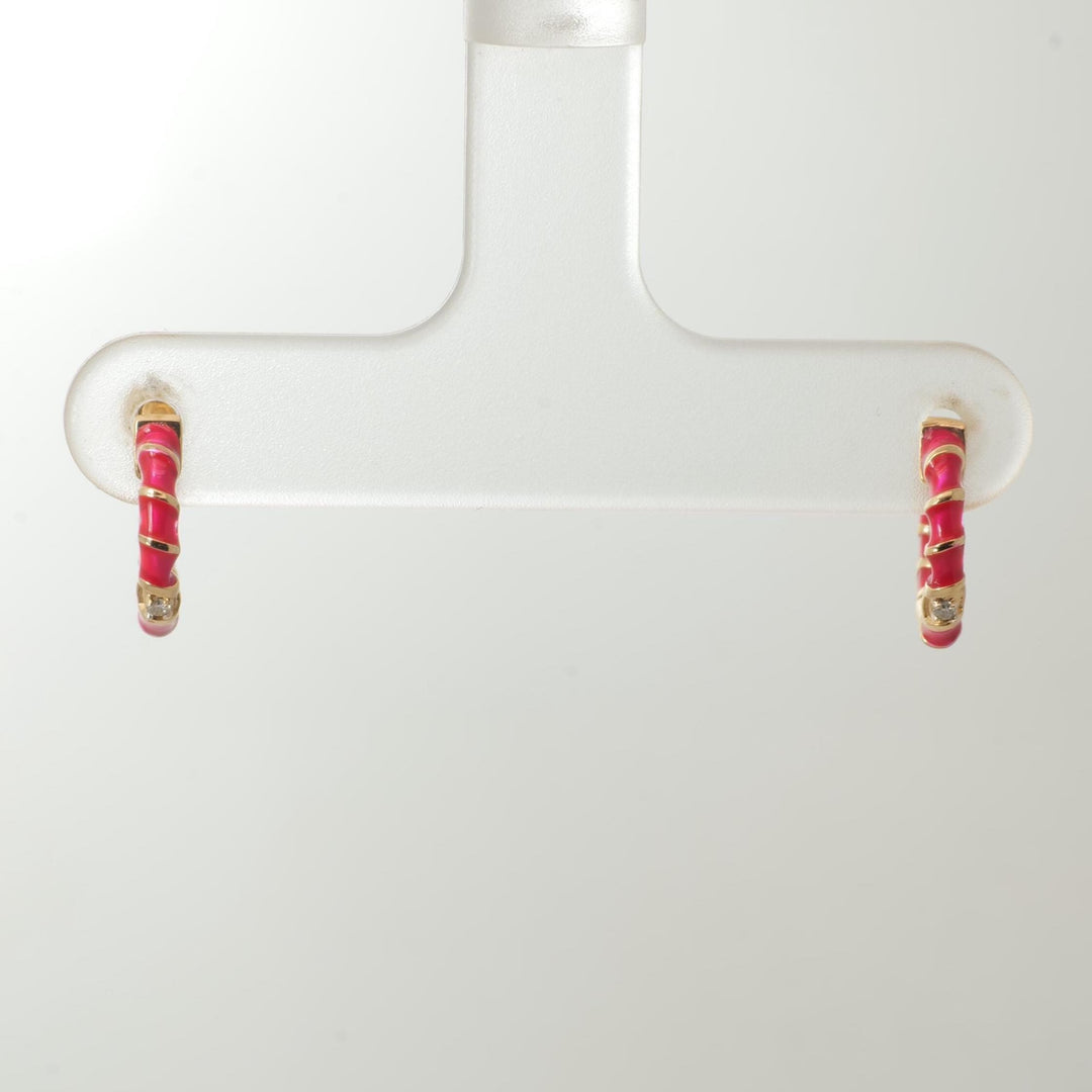 Kids Pink Enamel Diamond Hoops, 14k Solid Gold, Natural Diamond, Minimalist Studs, Gift for toddlers/girls/kids, Ready To Ship