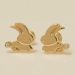 Load image into Gallery viewer, Kids Bunny Diamond Earrings, 14k Solid Gold, Natural Diamonds, Animal Jewelry, Minimalistic Gift for toddlers/girls/kids, Ready To Ship