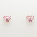 Load image into Gallery viewer, Kids Blooming Flower Diamond Earrings, 14k Solid Gold, Pink Enamel Studs, Natural Diamonds, Gift for toddlers/girls/kids, Ready To Ship