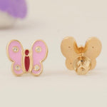 Load image into Gallery viewer, Kids Butterfly Diamond Earrings, 14k Solid Gold, Colorful Enamel Wing Studs, Natural Diamonds, Gift for girls, Ready To Ship, HRD Certified