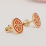 Load image into Gallery viewer, Kids Orange Slice Diamond Earrings, 14k Solid Gold, Orange Enamel Studs, Natural Diamonds, Gift for toddlers/girls/kids, Ready To Ship
