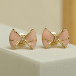 Load image into Gallery viewer, Kids Bow Diamond Stud Earrings, 14k Solid Gold With Enameling, Natural Diamonds, Kids Jewelry, Gift for toddlers/girls/kids, Ready To Ship