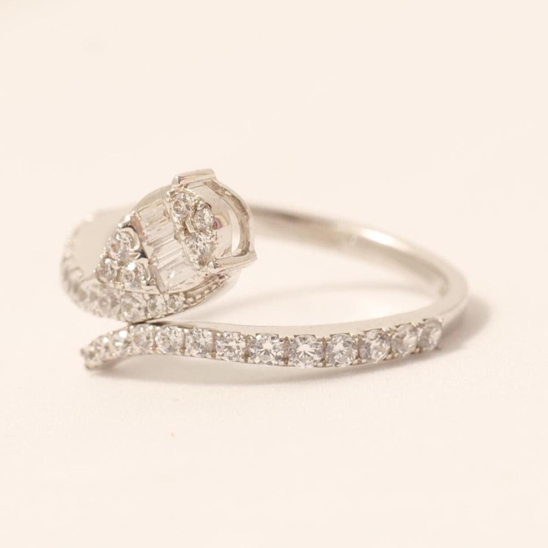 Leaves Diamond Ring, Split Shank, 14k Solid Gold, Natural Diamond, Round & Baguette Wrap Band, Statement Bypass Ring, Gift For Her