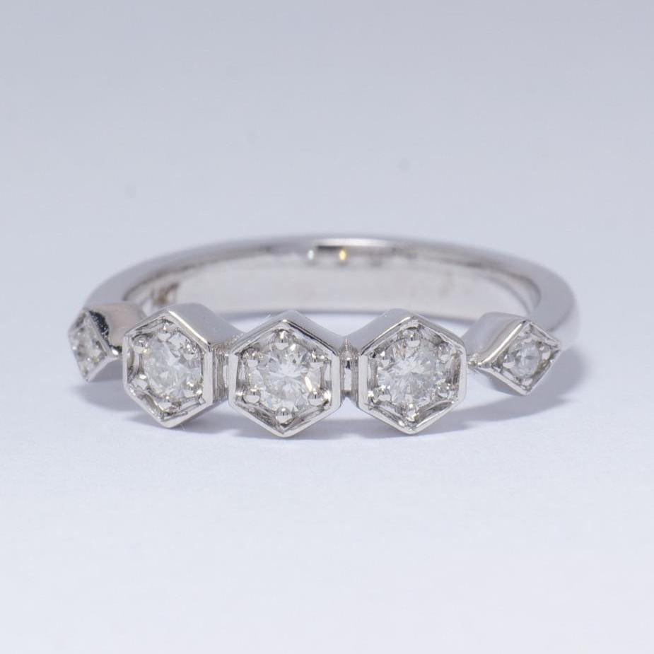 Hexagon Diamond Ring, 14k Solid Gold, Natural Diamonds, Geometric Band, Illusion Set, Modern Stacking Ring, Everyday Jewelry, Gift for Her