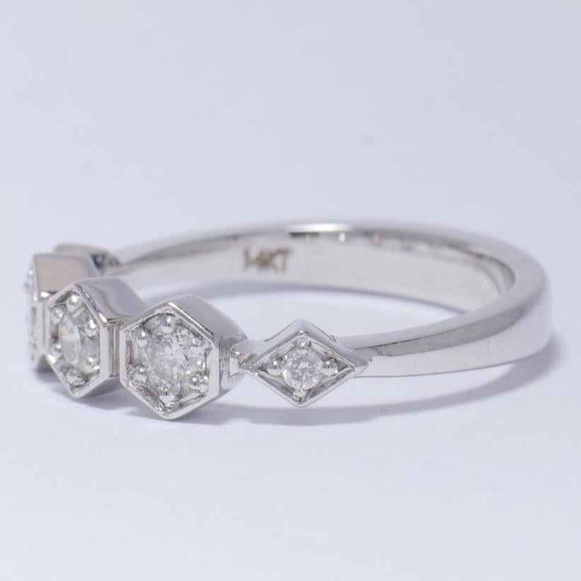 Hexagon Diamond Ring, 14k Solid Gold, Natural Diamonds, Geometric Band, Illusion Set, Modern Stacking Ring, Everyday Jewelry, Gift for Her