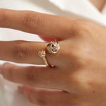 Load image into Gallery viewer, Knots Diamond Ring, 14K Solid Gold, Centre Open Cuff Ring, Natural Diamonds, Statement Jewelry, Gift For Her