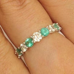 Load image into Gallery viewer, Emerald Half Eternity Diamond Band Ring, 14k Solid Gold, Natural Diamond, Gemstone Stacking Ring, Everyday Minimalist Jewelry, Gift for Her