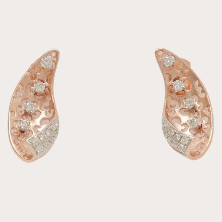 Floral Diamond Stud Earrings, 14k Solid Gold, Natural Diamonds, Filigree Curved Leaf, Swirl Statement Earrings, Gift for Her