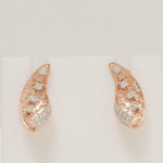 Load image into Gallery viewer, Floral Diamond Stud Earrings, 14k Solid Gold, Natural Diamonds, Filigree Curved Leaf, Swirl Statement Earrings, Gift for Her