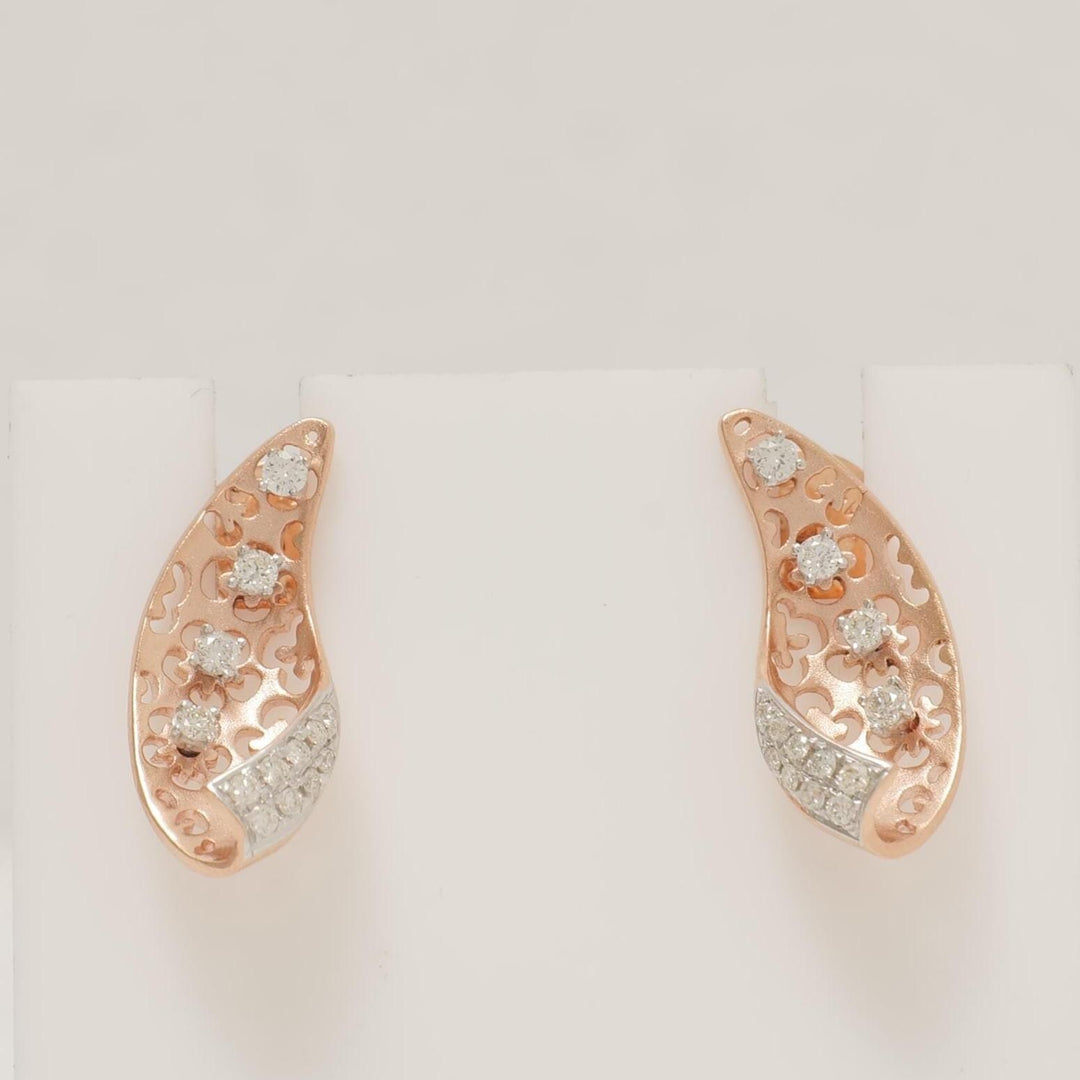 Floral Diamond Stud Earrings, 14k Solid Gold, Natural Diamonds, Filigree Curved Leaf, Swirl Statement Earrings, Gift for Her