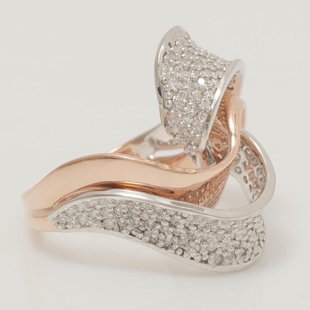 Wave Crossover Diamond Ring, 14k Solid Gold, Natural Diamonds, Two-Toned Pave Ring, Cocktail Statement Jewelry, Gift For Her