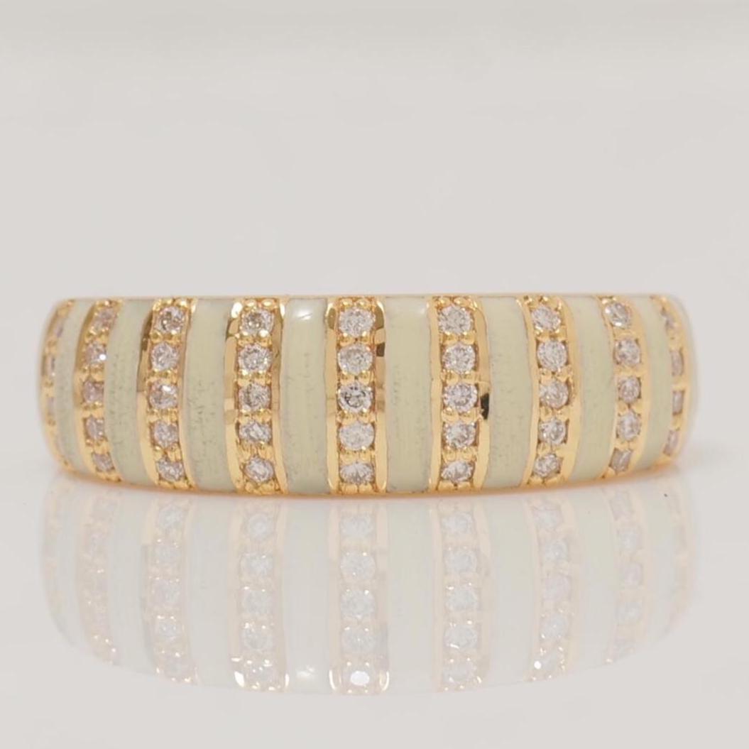 Enamel Diamond Band Ring, 14k Solid Gold, Natural Diamonds, Minimalist Striped Stackable Rings, Everyday Statement Jewelry, Gift For Her