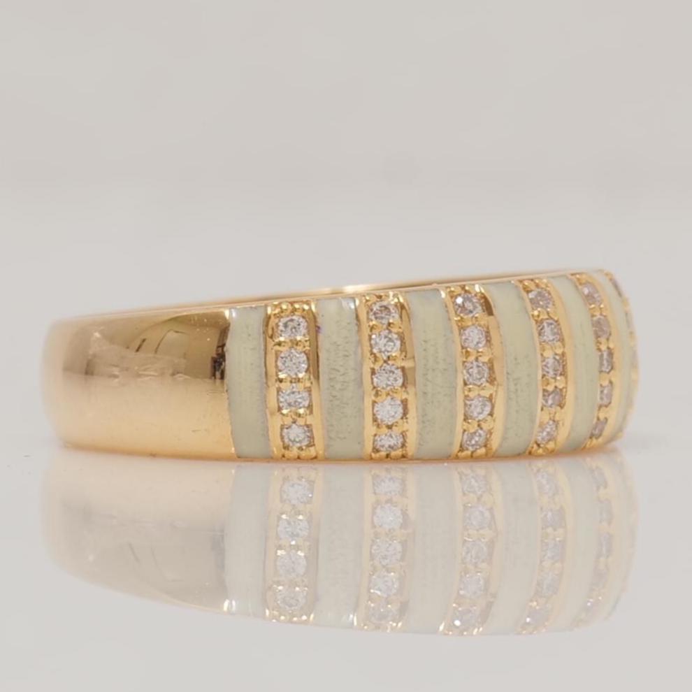 Enamel Diamond Band Ring, 14k Solid Gold, Natural Diamonds, Minimalist Striped Stackable Rings, Everyday Statement Jewelry, Gift For Her