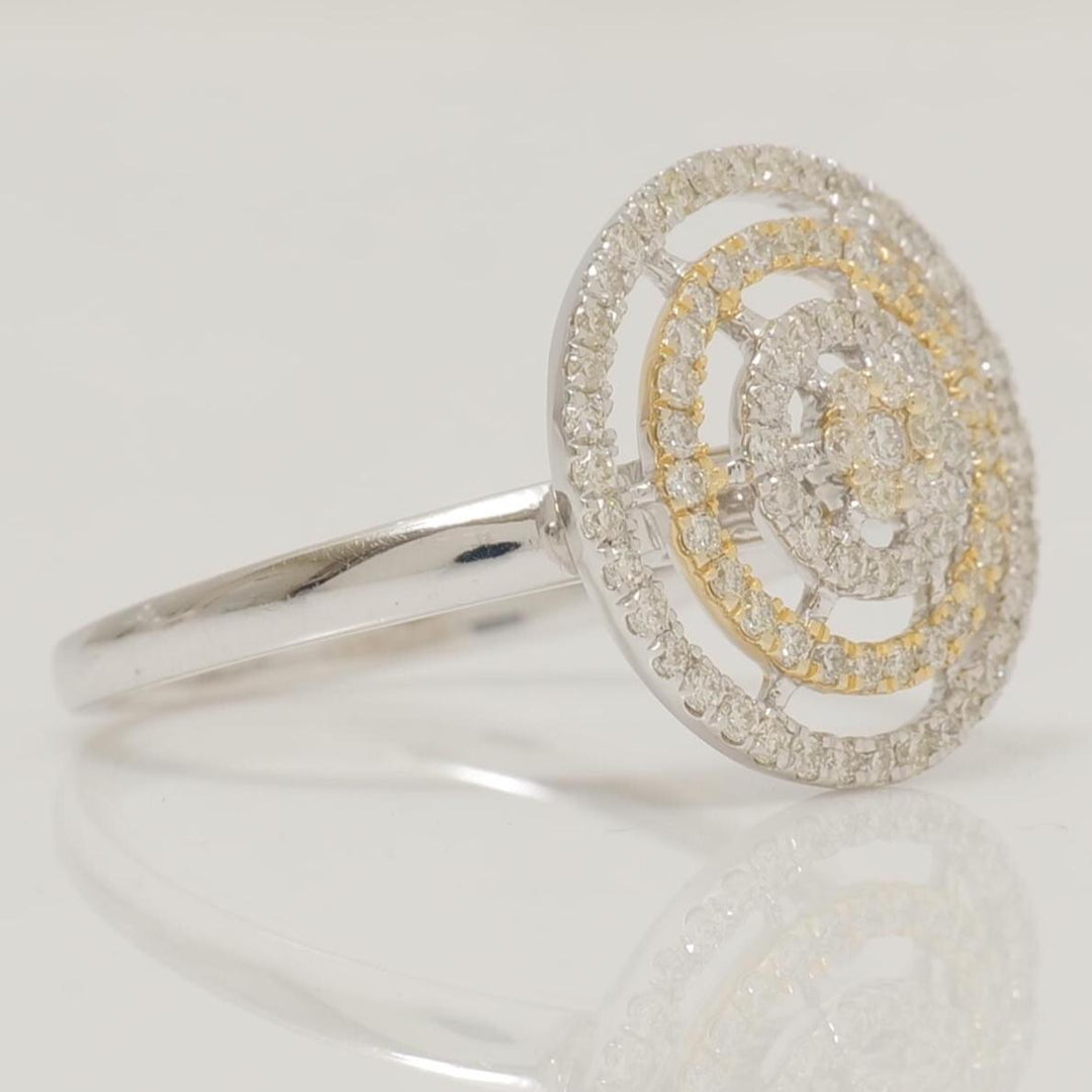 Round Cluster Diamond Ring, 14k Solid Gold, Natural Diamonds, Concentric Circle Cluster Ring, Two Toned Statement Jewelry, Gift For Her