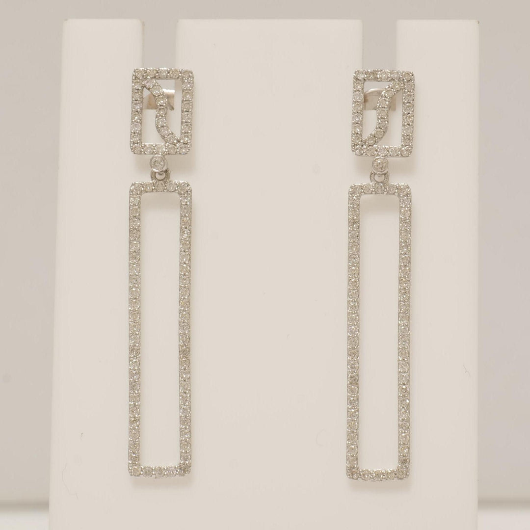 Rectangle Dangle Diamond Earrings, 14k Solid Gold, Long Drop Earrings, Natural Diamonds, Bridal Statement Jewelry, Gift For Her