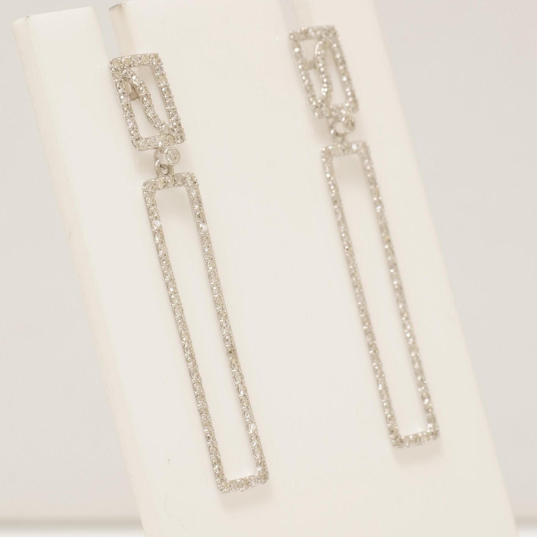 Rectangle Dangle Diamond Earrings, 14k Solid Gold, Long Drop Earrings, Natural Diamonds, Bridal Statement Jewelry, Gift For Her