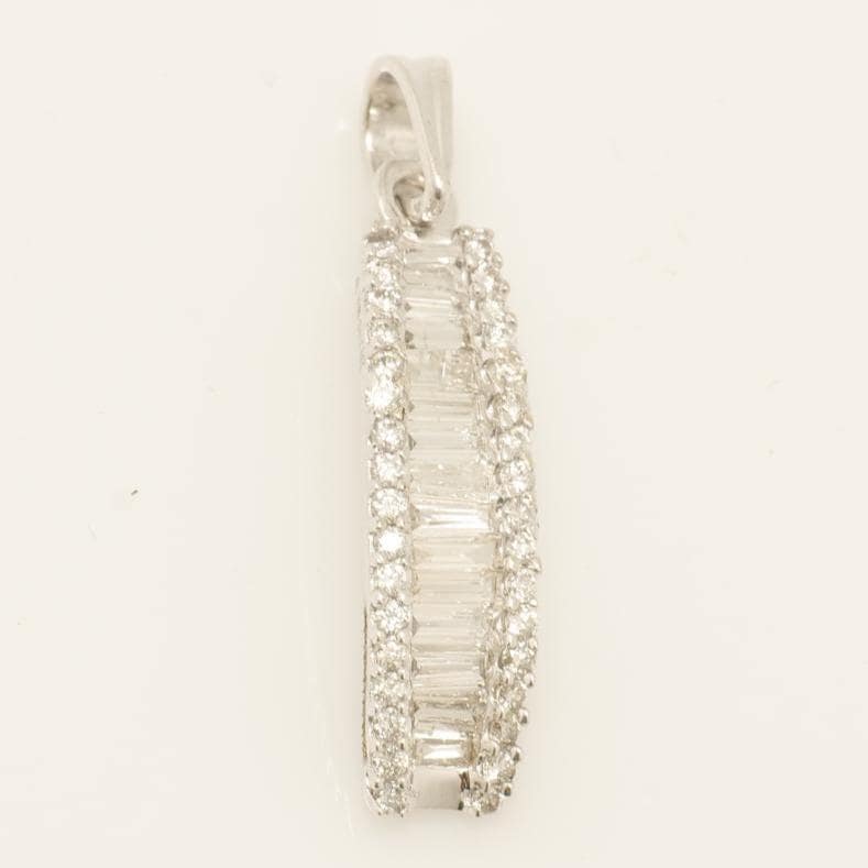 Bar Diamond Pendant, 14k Solid Gold, Baguette and Round Natural Diamonds, Modern Stacking Chain Charm, Minimalist Jewelry, Gift for Her