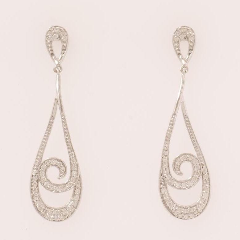 Teardrop Dangle Diamond Earrings, 14k Solid Gold, Swirl Drop Diamond Earrings, Natural Diamonds, Bridal Statement Earrings, Gift For Her