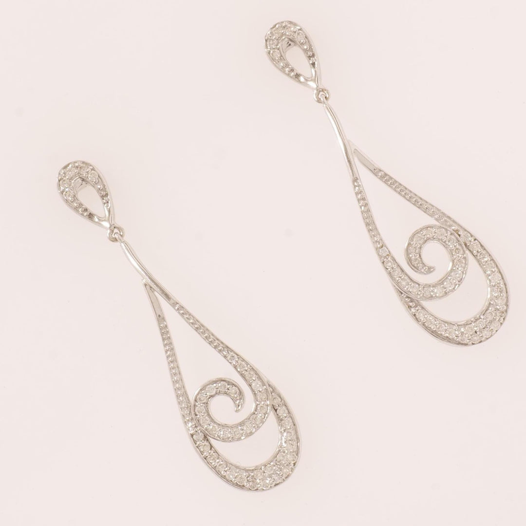 Teardrop Dangle Diamond Earrings, 14k Solid Gold, Swirl Drop Diamond Earrings, Natural Diamonds, Bridal Statement Earrings, Gift For Her