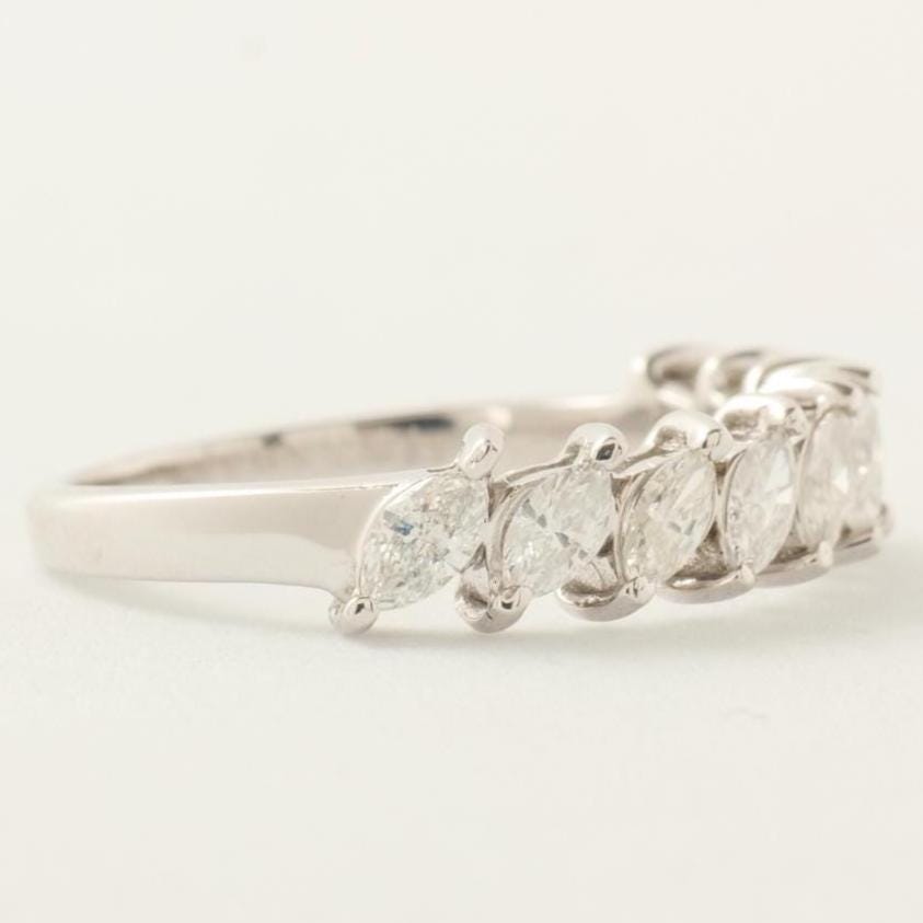 Marquise Diamonds Band Ring, 14k Solid Gold, Half Eternity Engagement Stack, Natural Diamonds, Statement Ring, Gift For Her