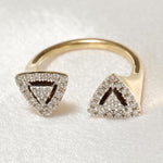 Load image into Gallery viewer, Halo Triangle Diamond Ring, 14K Solid Gold, Open Cuff Ring, Natural Diamonds, Statement Cocktail Ring, Gift for Her Gift For Her
