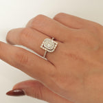 Load image into Gallery viewer, Baguettes and Round Illusion Natural Diamond Ring: 14k Solid Gold Geometric Halo Jewellery, Certified Jewelry