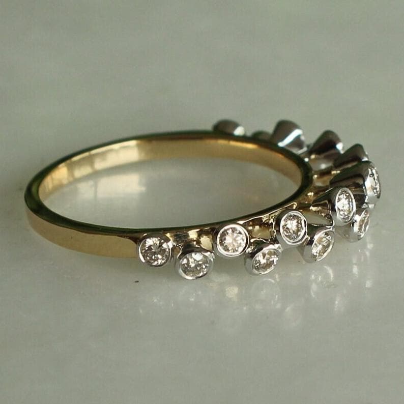 Half Eternity Diamond Band Ring, 14K Solid Gold, Natural Diamonds, Bezel Setting, Gift For Her