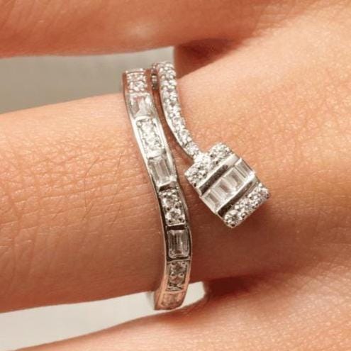 Wrap Diamond Band Ring, Crossover Shank, 14k Solid Gold, Natural Diamonds, Illusion Set Ring, Statement Ring, Gift For Her