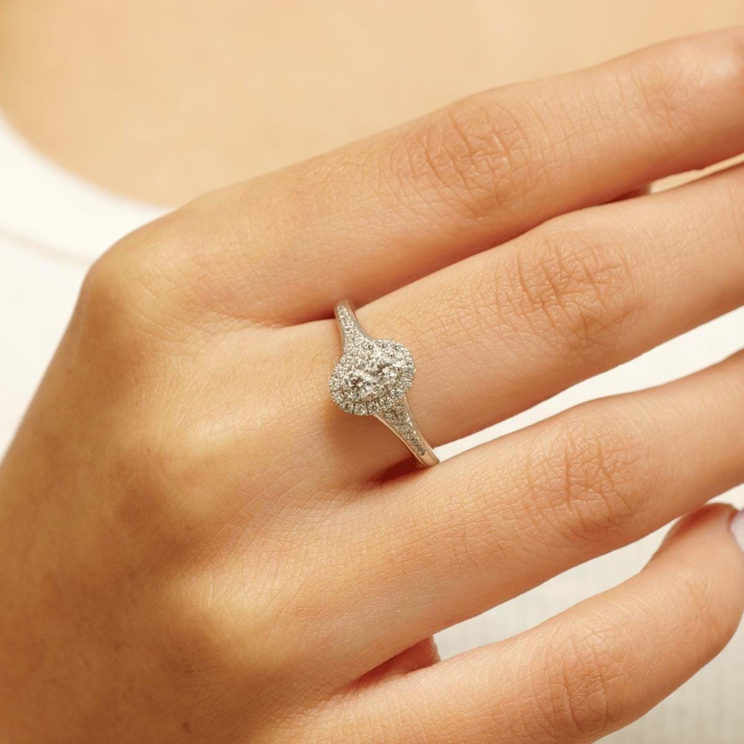 Oval Halo Diamond  Ring, 14k Solid Gold, Natural Diamonds, Engagement Bridal Ring, Cluster Statement Promise Ring, Gift For Her