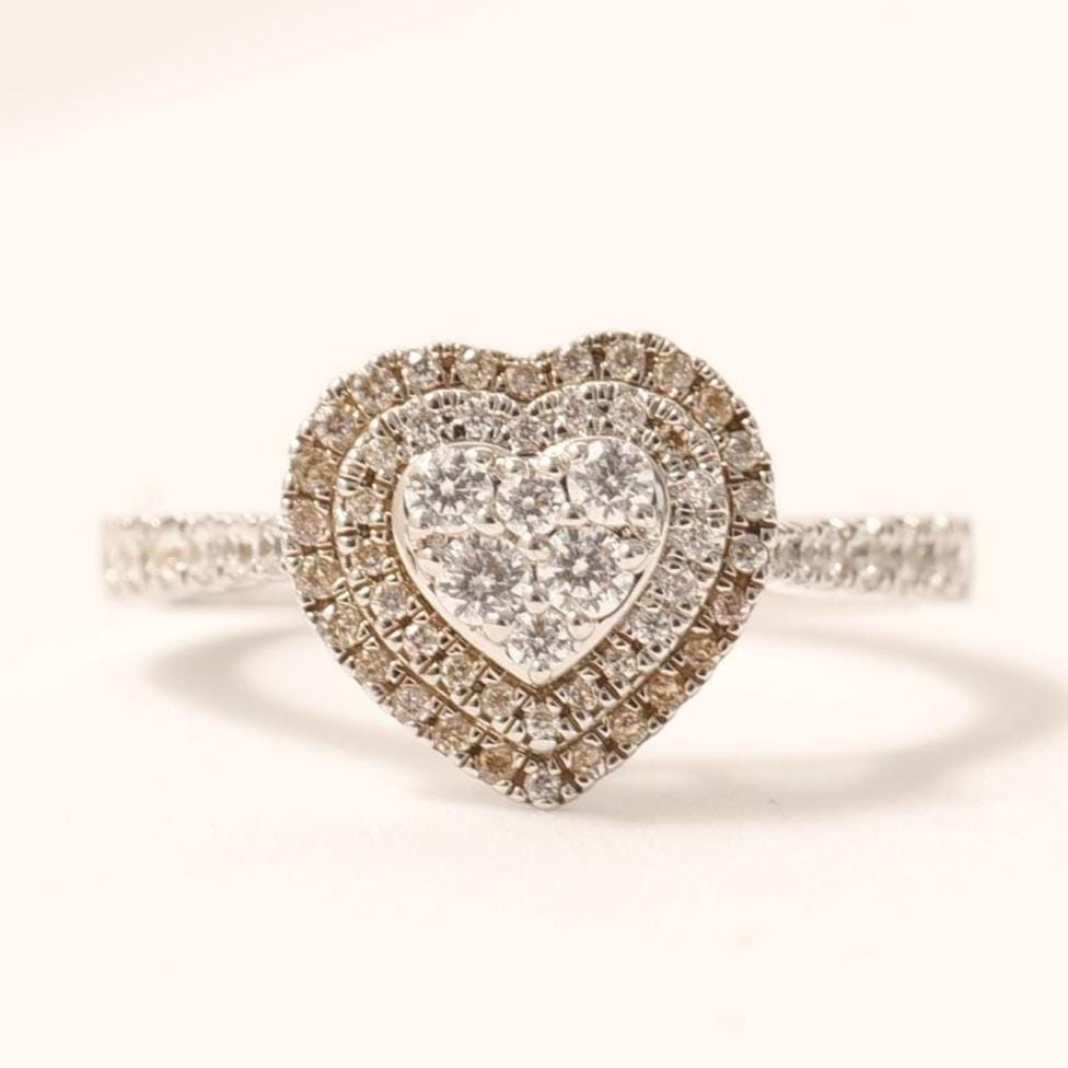 Heart Diamond Ring, 14k Solid Gold, Natural Diamonds, Double Halo Promise Ring, Cluster Statement Ring, Proposal Jewelry, Gift For Her