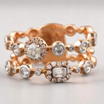 Load image into Gallery viewer, Round & Baguette Natural Diamonds Ring, 14k Solid Gold, Double Band Eternity Ring, Halo Bezel Set Band, Double Layer Ring, Gift For Her