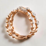 Load image into Gallery viewer, Round & Baguette Natural Diamonds Ring, 14k Solid Gold, Double Band Eternity Ring, Halo Bezel Set Band, Double Layer Ring, Gift For Her