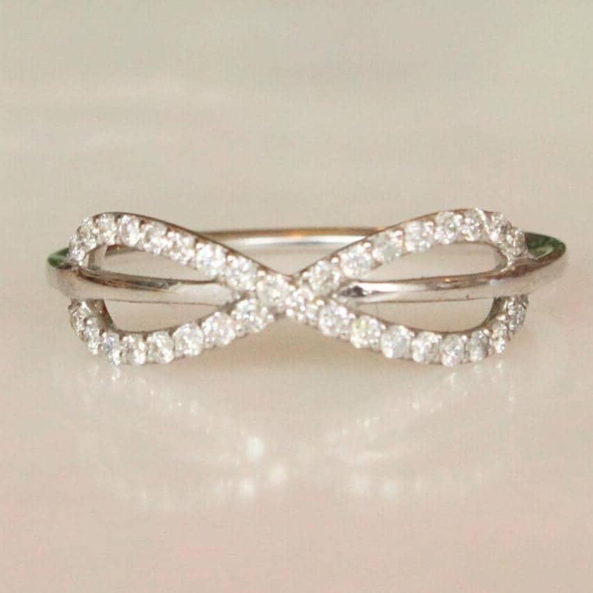 Criss Cross Infinity Diamond Ring, 14k Solid Gold, Natural Diamonds, Everyday Stackable Jewelry, Gift For Her