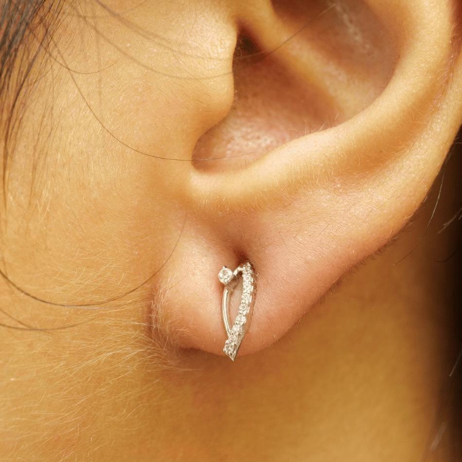 Leaf diamond Stud Earrings , 14k Solid Gold Prong Light Weight , Natural Diamonds , Gift For Her