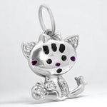 Load image into Gallery viewer, Cat Diamond Charm Pendant, 14k Solid Gold, Natural Diamonds, Enamel Kitten Necklace, Everyday Minimalist Charm, Stacking Animal Jewelry