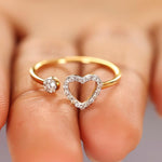 Load image into Gallery viewer, Open Heart Diamond Ring, 14k Solid Gold, Natural Diamonds, Proposal Open Cuff Ring, Everyday Stackable Jewelry, Minimalist Two Toned Ring