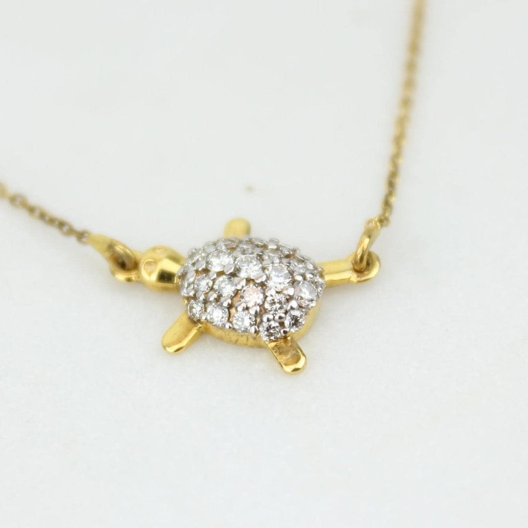 Diamond Turtle Pendant Necklace, 14k Solid Gold, Natural Diamonds, , Good Luck Charm Necklace, Animal Jewelry Gift For Her