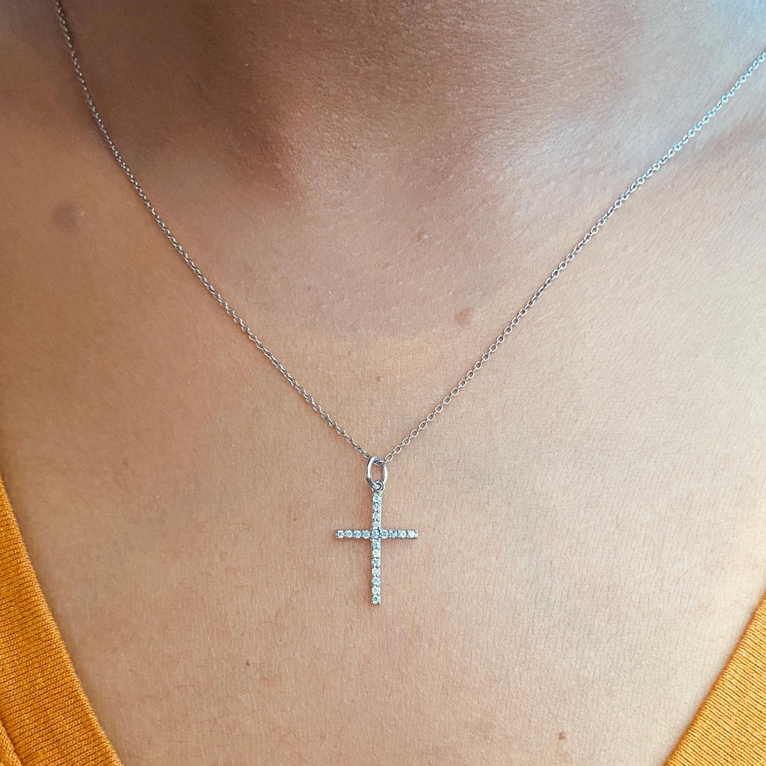 Cross Diamond Charm Pendant, 14k Solid Gold, Natural Diamonds, Baptism Gift for Her, Religious Protective Necklace, Communion Cross Bracelet