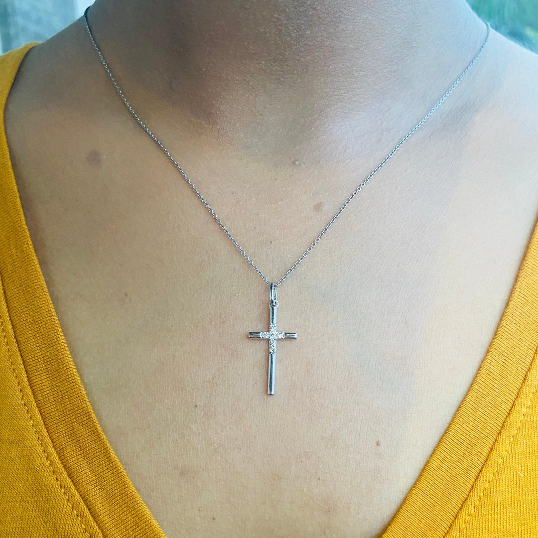 Cross Diamond Pendant in 14k Solid Gold, Natural Diamond Cross Necklace with Adjustable Chain, Religious Jewelry, Gift For Her