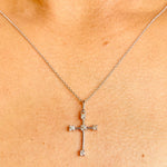 Load image into Gallery viewer, Cross Diamond Pendant in 14k Solid Gold, Natural Diamond Cross Necklace With Adjustable Chain, Half Bezel Setting, Communion Gift for her