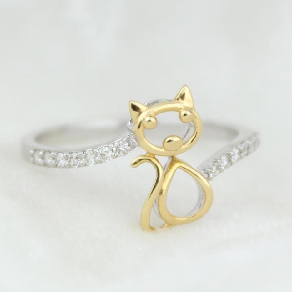 Cat Diamond Ring, Animal Ring, 14k Solid Gold, Natural Diamonds, , Minimalist Kitty Ring, Everyday Jewelry Gift For Her