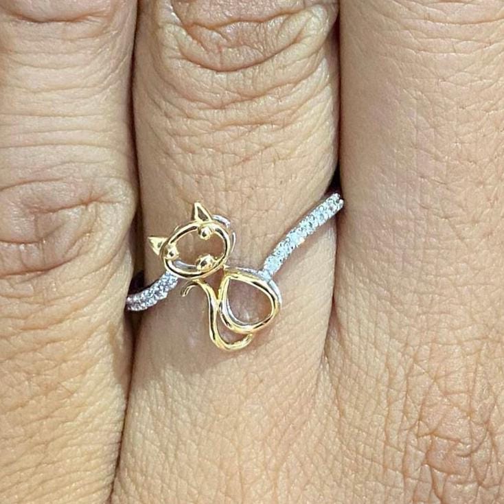 Cat Diamond Ring, Animal Ring, 14k Solid Gold, Natural Diamonds, , Minimalist Kitty Ring, Everyday Jewelry Gift For Her