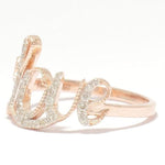 Load image into Gallery viewer, Diamond Love Ring, 14K Solid Gold, Proposal Ring, Natural Diamonds, Script Word Letter Ring, Romantic Statement Jewelry, Gift For Her