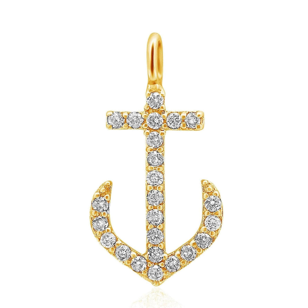 Anchor Diamond Pendant Charm, 14k Solid Gold, Natural Diamonds, Minimalist Gold Anchor Necklace, Valentine Gift