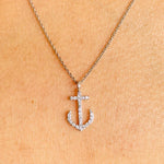 Load image into Gallery viewer, Anchor Diamond Pendant Charm, 14k Solid Gold, Natural Diamonds, Minimalist Gold Anchor Necklace, Valentine Gift
