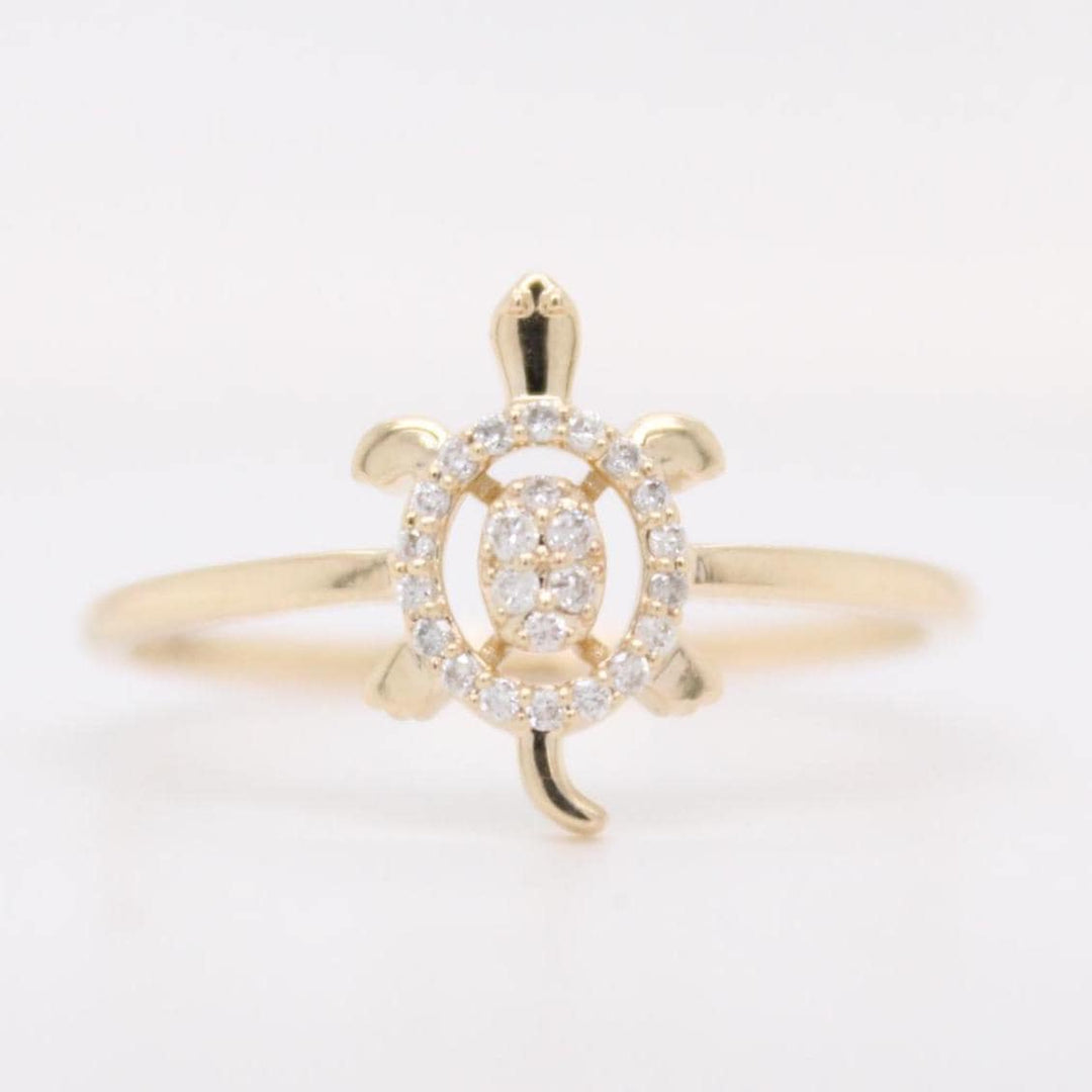 Turtle Diamond Ring, 14K Solid Gold, Natural Diamonds, Animal Ring, , Everyday Jewelry Gift For Her