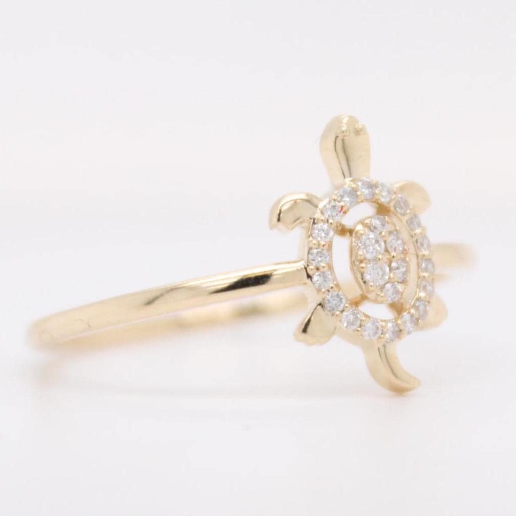 Turtle Diamond Ring, 14K Solid Gold, Natural Diamonds, Animal Ring, , Everyday Jewelry Gift For Her